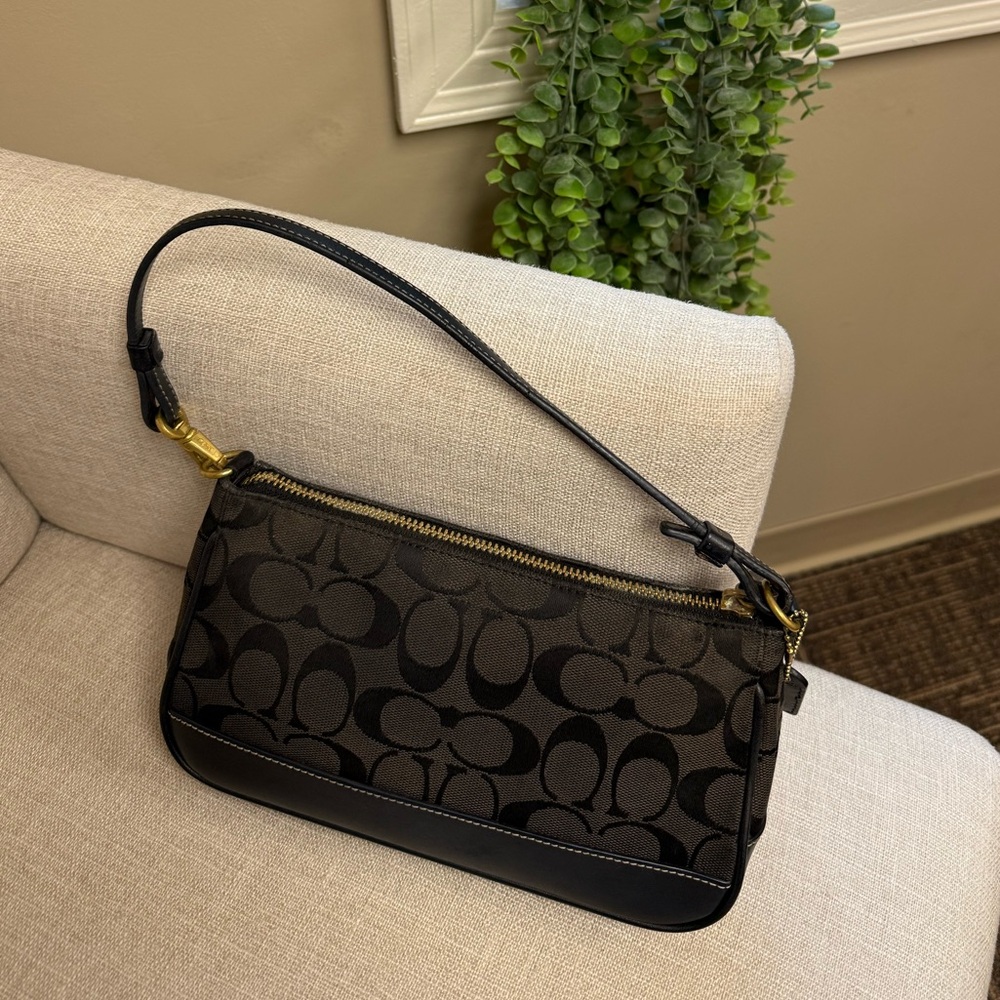 Vintage Coach Signature Mini Demi Pouch Hand Bag Canvas Leather 6094 - Picture 2 of 6